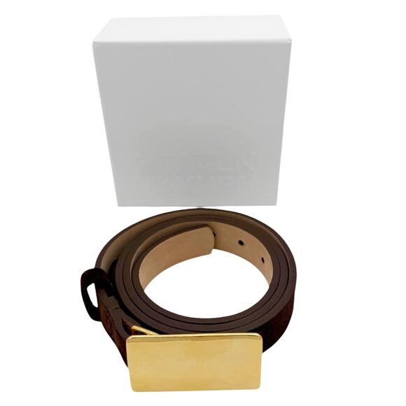 Heaven Mayhem Plate Belt in Gold and Chocolate Brown Suede Leather Size Small - Picture 5 of 7